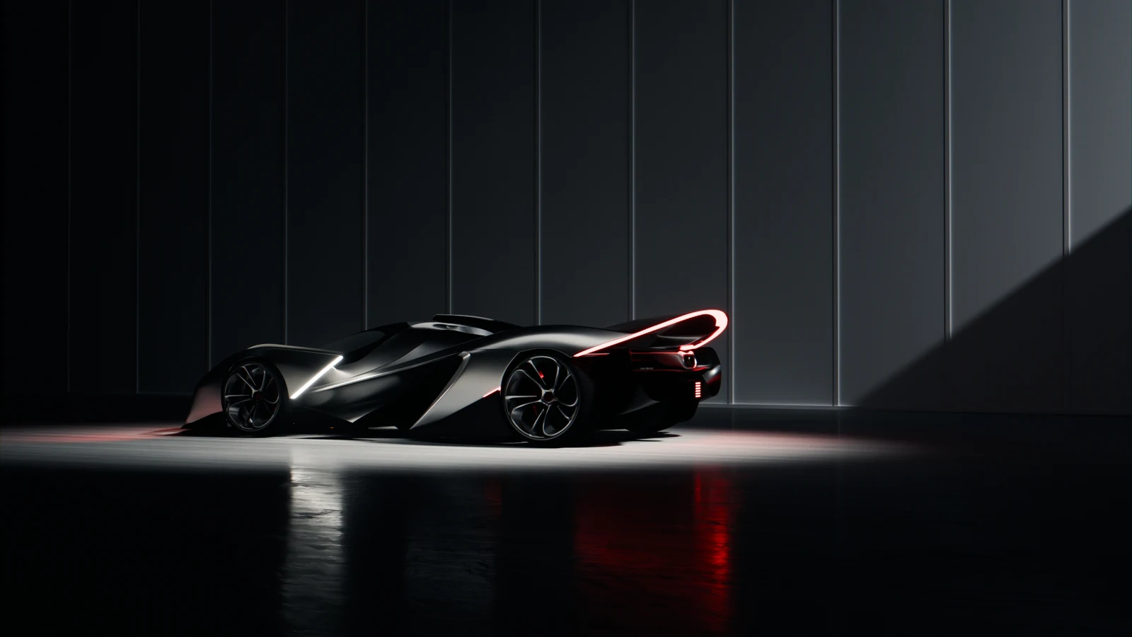 The McLaren Z1 concept car in a dark studio, from the opening of the web exhibition